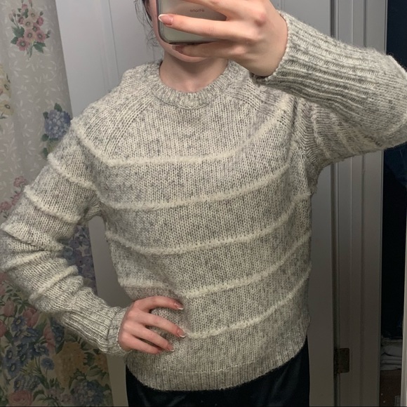 Light gray and white striped J. Crew sweater - Picture 1 of 7